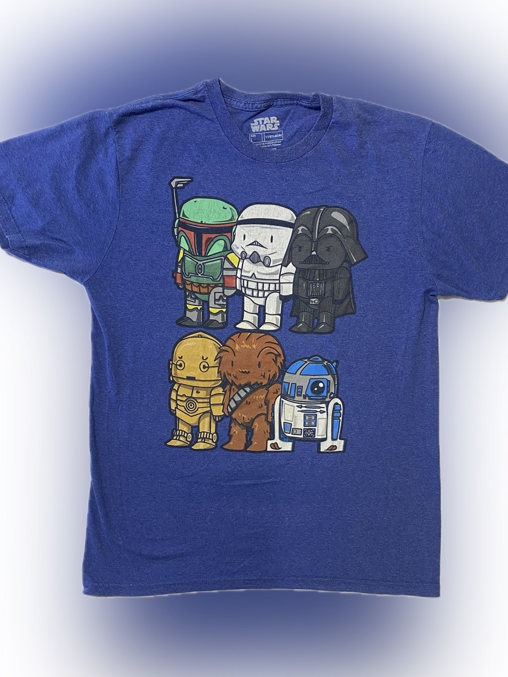 Star Wars Men's Short Sleeve T-Shirt - Blue with Multicolor Character Print